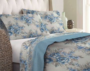 Set lenzuola in Flanella con Trattamento Antipilling - Rose Blu